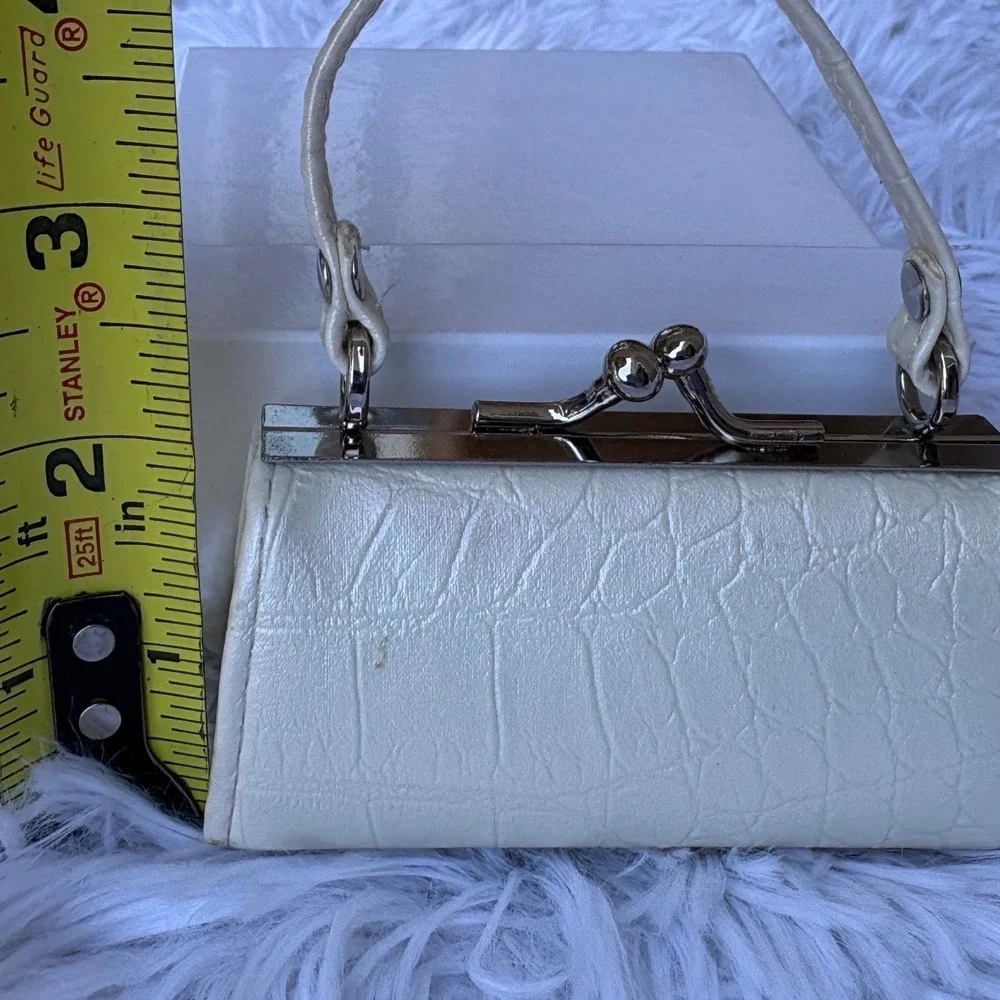 Cream Croc Embossed Mini Jewelry Travel Case Ring Box Purse